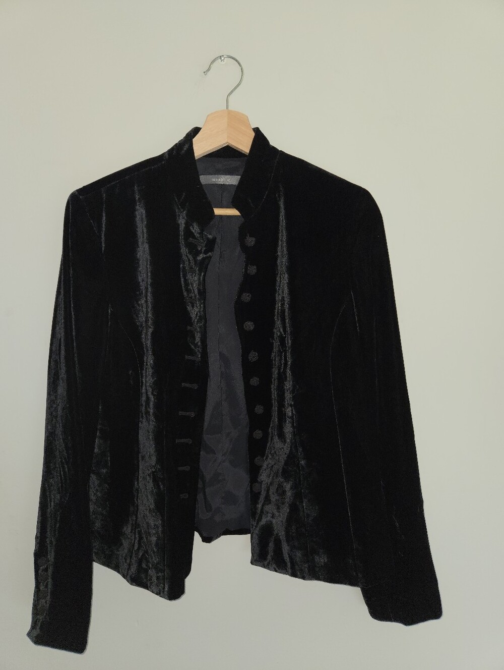 Vintage Liz Claiborne Black Silk Velvet Mandarin Collar Blazer Jacket Size 6 90s - Picture 7 of 10